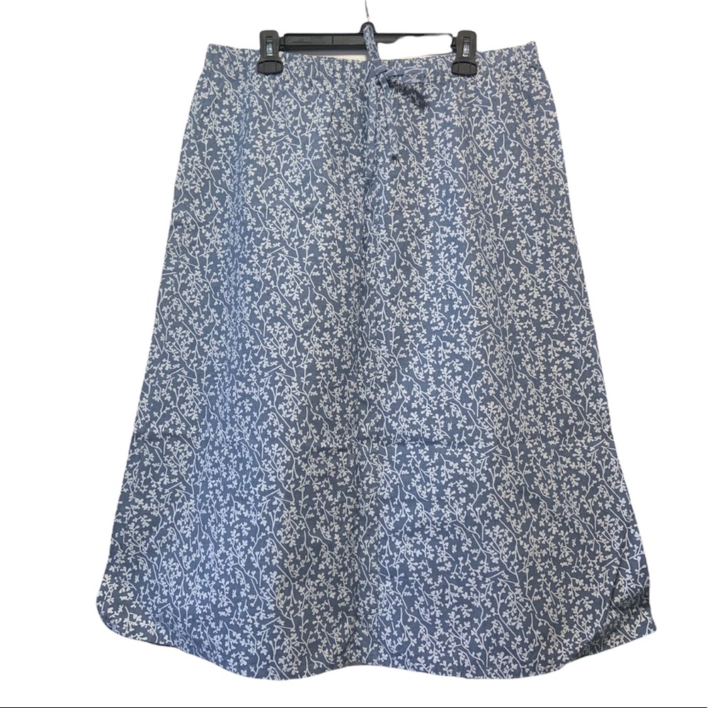 Tradition Skirt Maxi Floral Chambray Lightweight Denim Blue White 100% Cotton 16